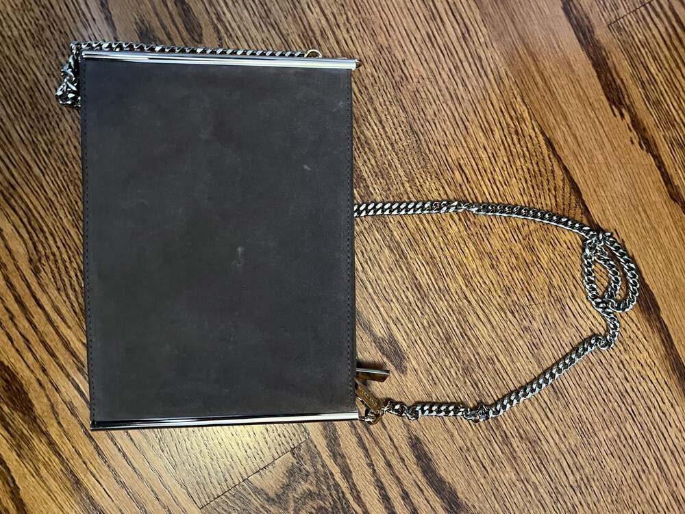 Marciano Brown Suede Double Zip Crossbody Bag with Chain Strap